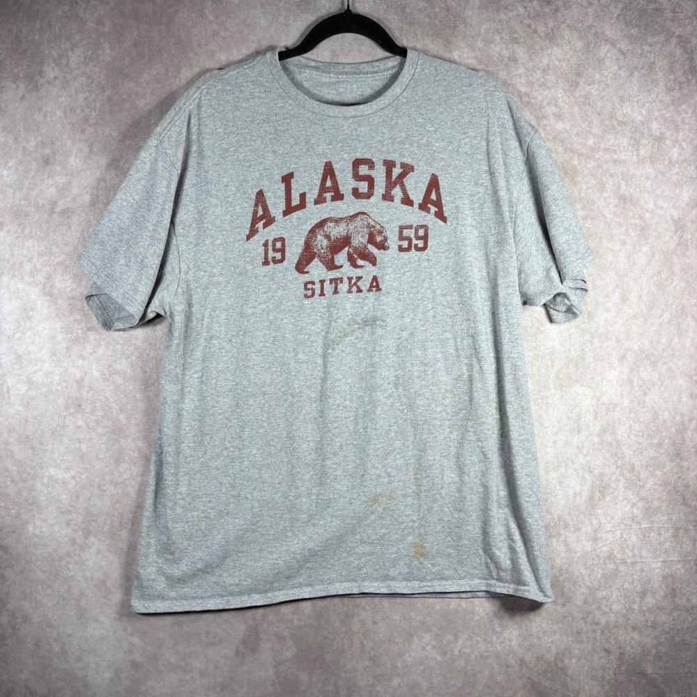 Sitka T-Shirt Mens XL Gray Alaska Sitka Bear Graphic Souvenir Short Sleeve STAIN